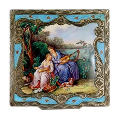 Altes oder antikes italienisches Silber & Emaille Kompakt mit Originalverpackung
