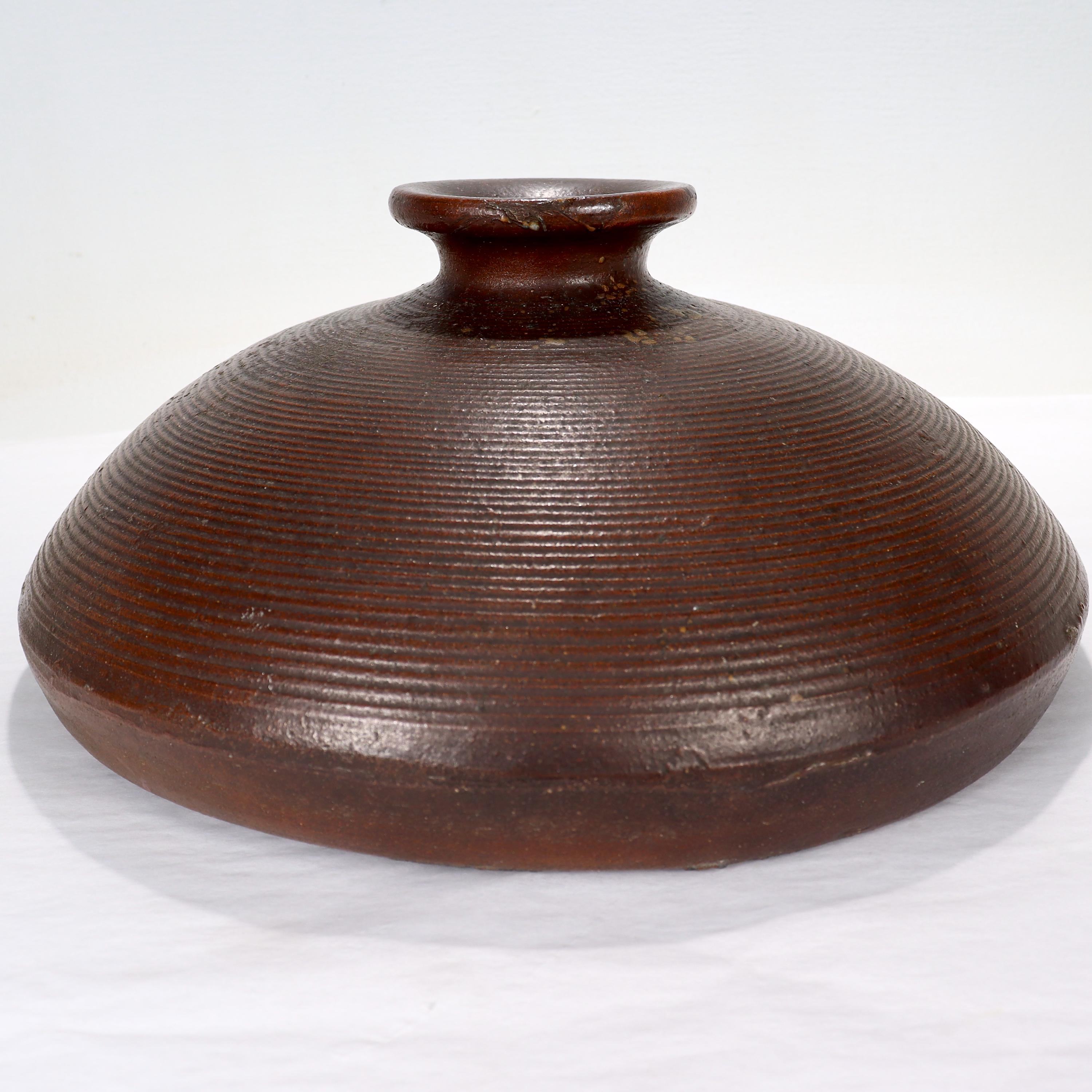 Old or Antique Japanese Bizen Pottery Stoneware Vase In Good Condition In Philadelphia, PA