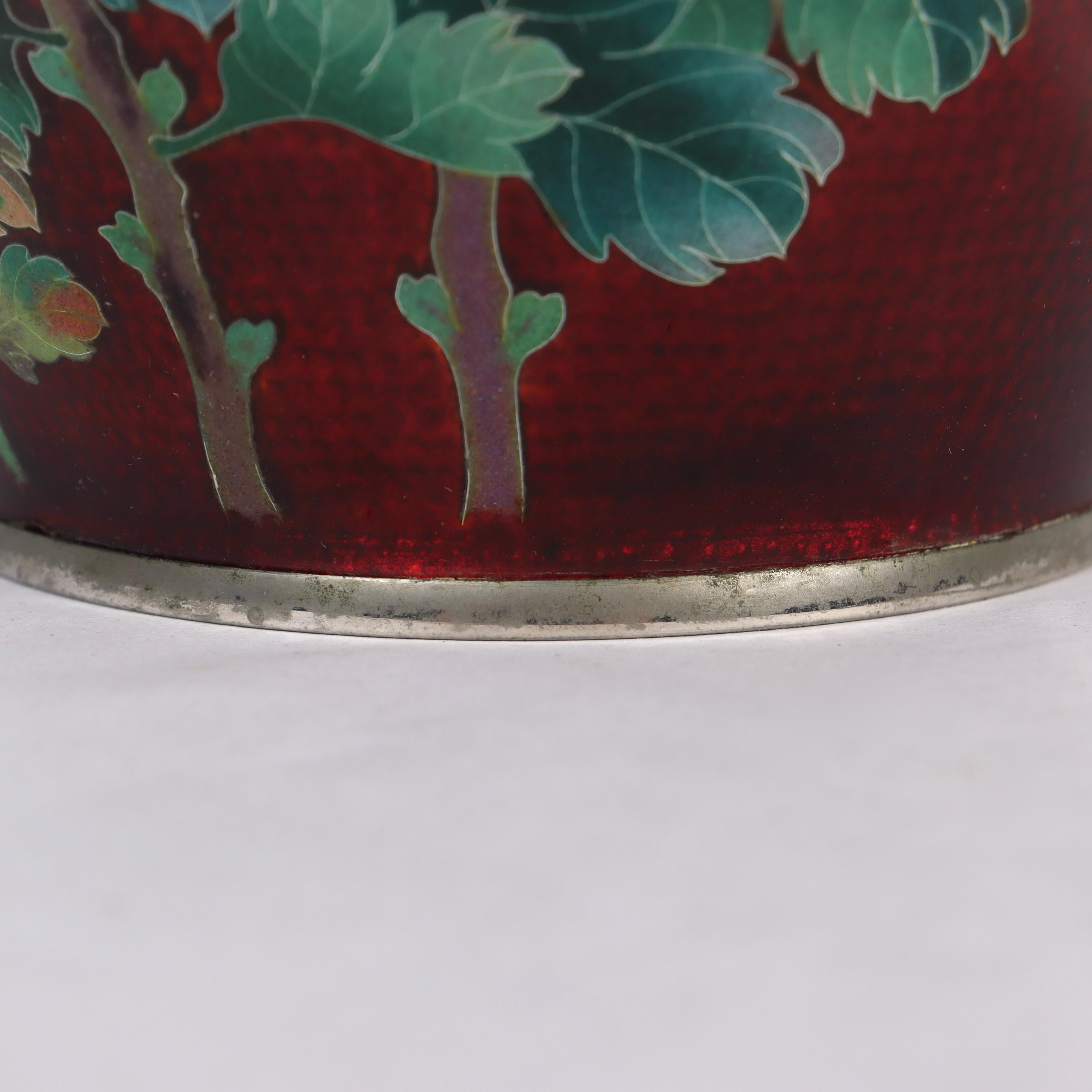 Old or Antique Japanese Cloisonne Enamel Ginbari Vase with Floral Decoration For Sale 5