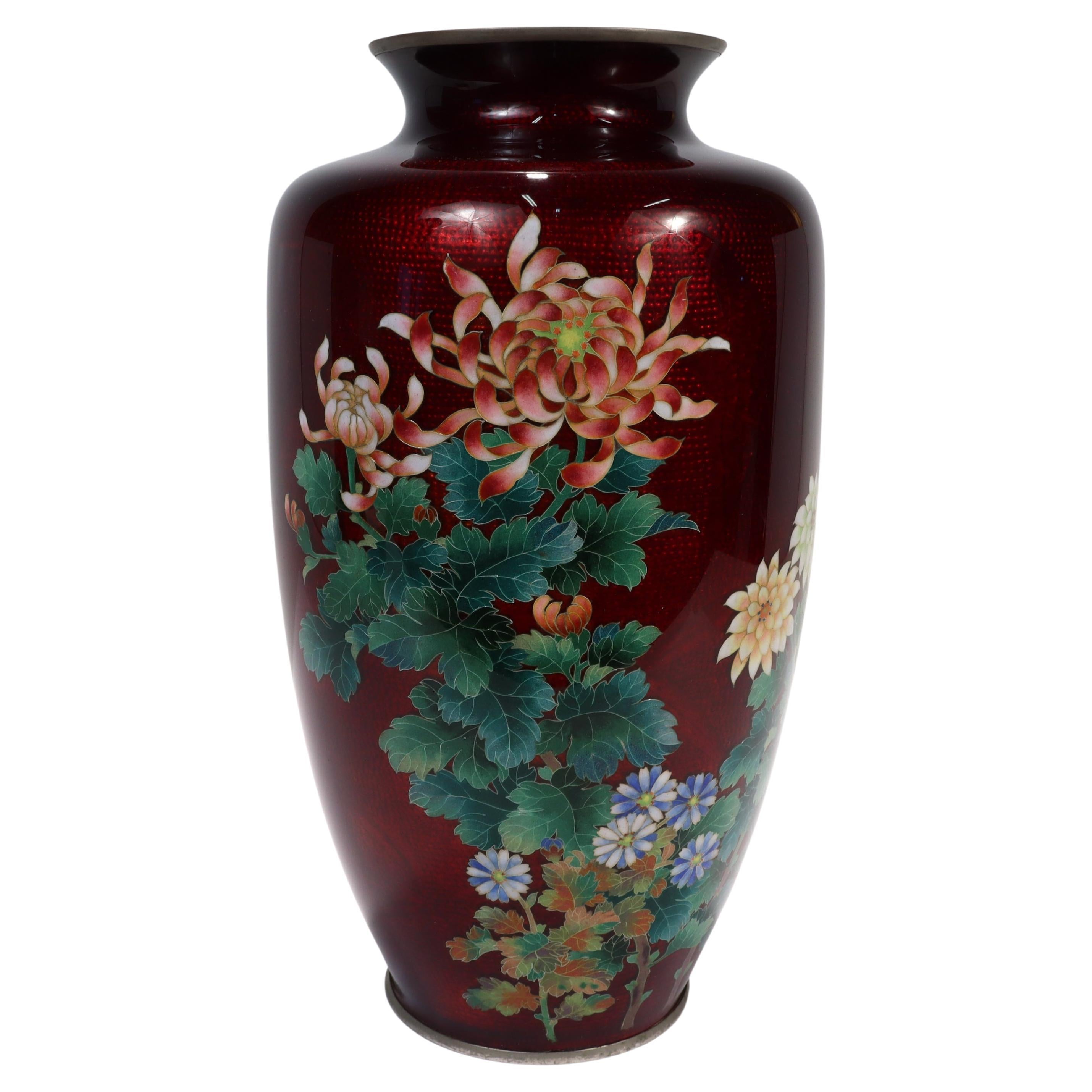 Old or Antique Japanese Cloisonne Enamel Ginbari Vase with Floral Decoration