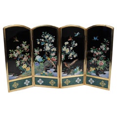 Old or Antique Japanese Inaba Cloisonne Table Screen with Birds & Flowers