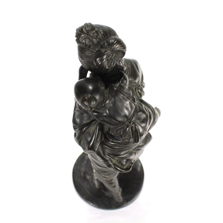 Old or Antique Japanese Meiji Period Signed Bronze Sculpture of a Mother & Child 7