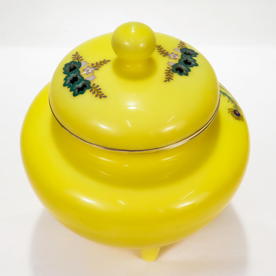 Old or Antique Japanese Silver Mounted Yellow Cloisonne Enamel Koro/Lidded Jar  For Sale 6