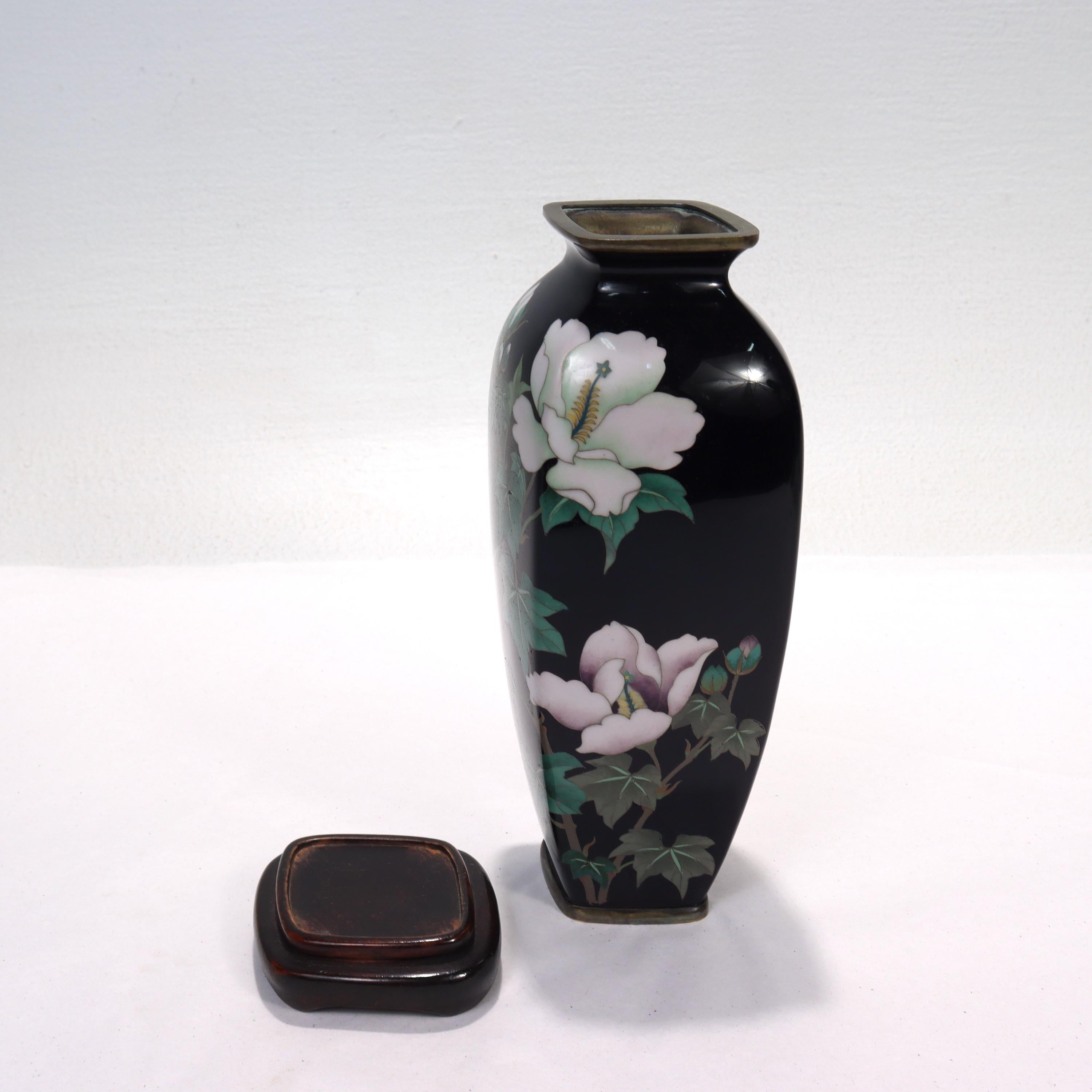 Old or Antique Japanese Wired Cloisonne Enamel Vase with White Flowers 3