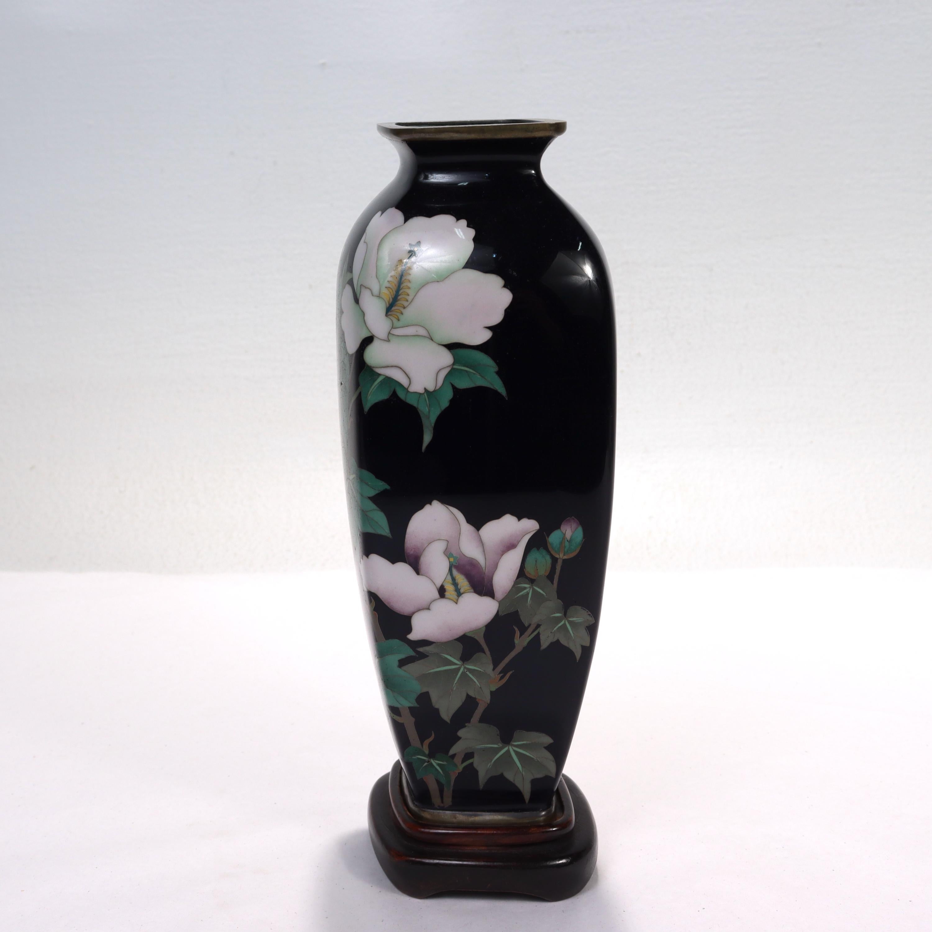 Old or Antique Japanese Wired Cloisonne Enamel Vase with White Flowers In Good Condition In Philadelphia, PA