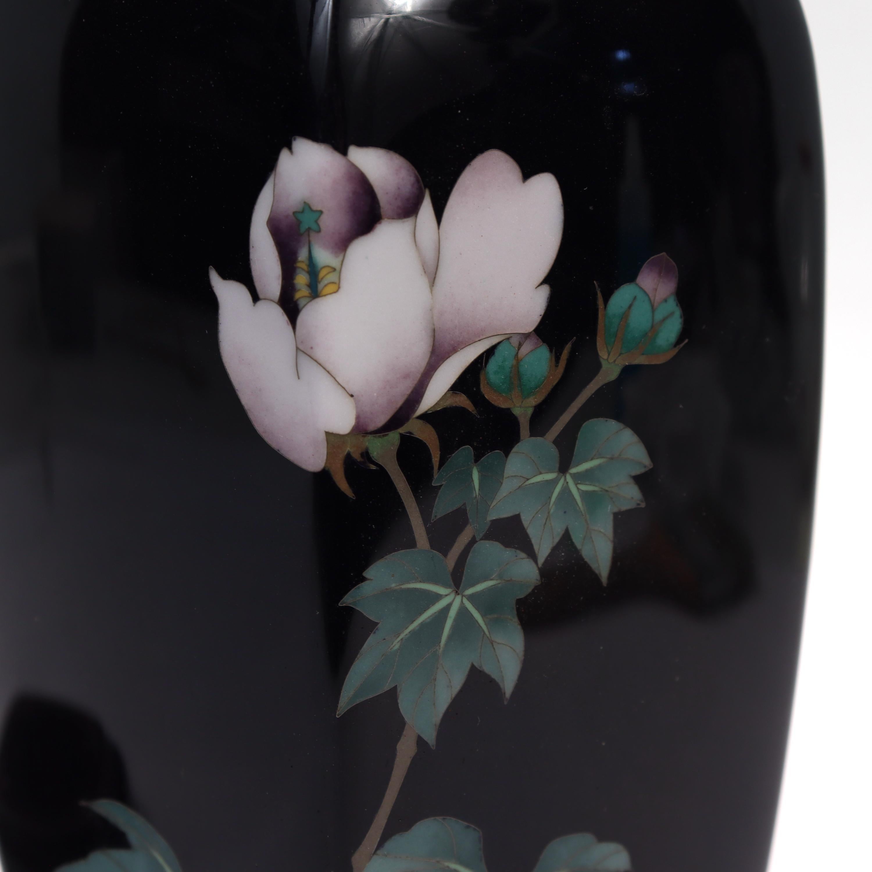 Copper Old or Antique Japanese Wired Cloisonne Enamel Vase with White Flowers