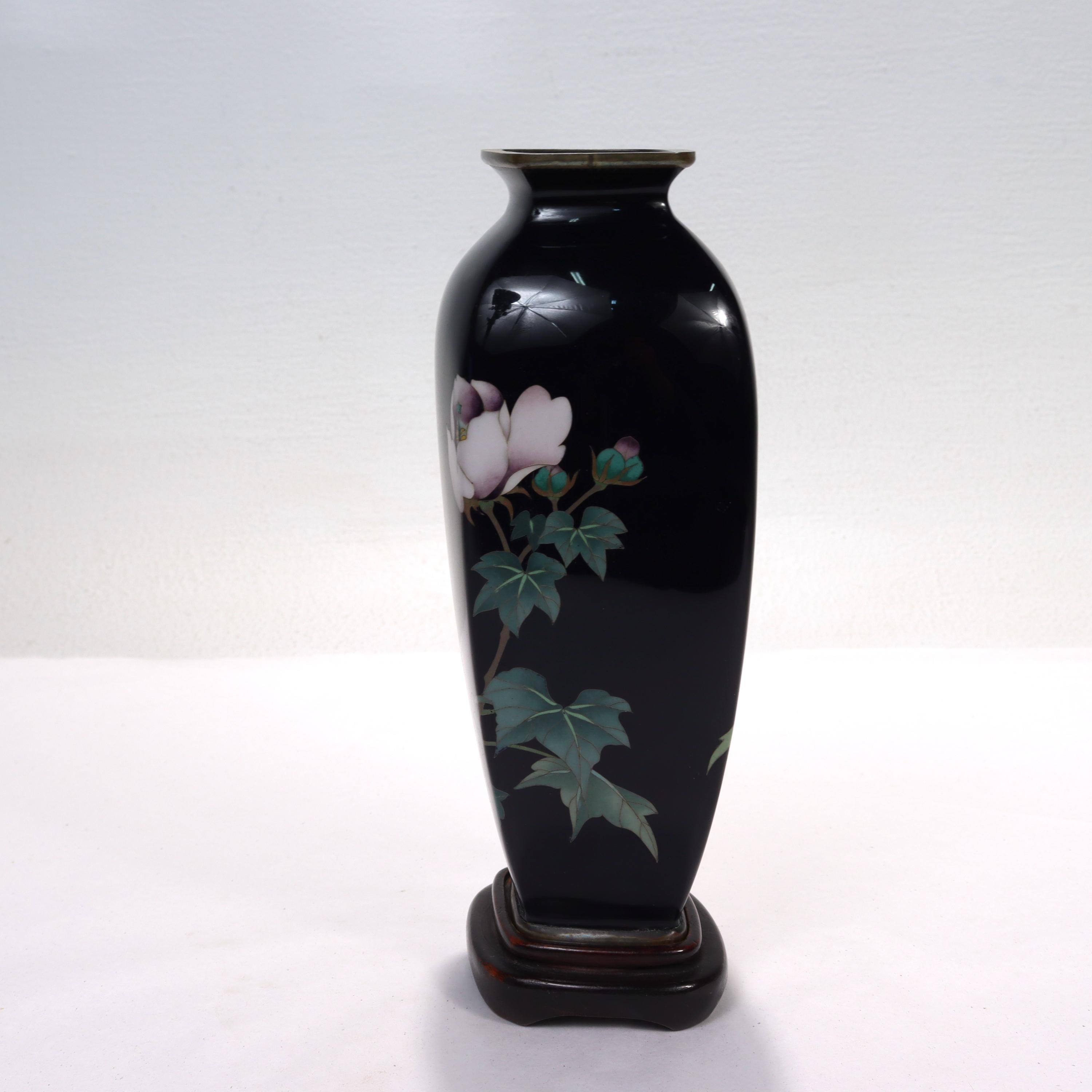 Old or Antique Japanese Wired Cloisonne Enamel Vase with White Flowers 1
