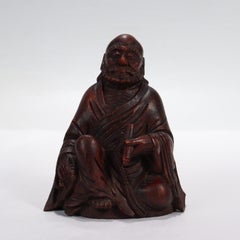Old or Antique Japanese Wooden Figurine of a Buddhist Monk