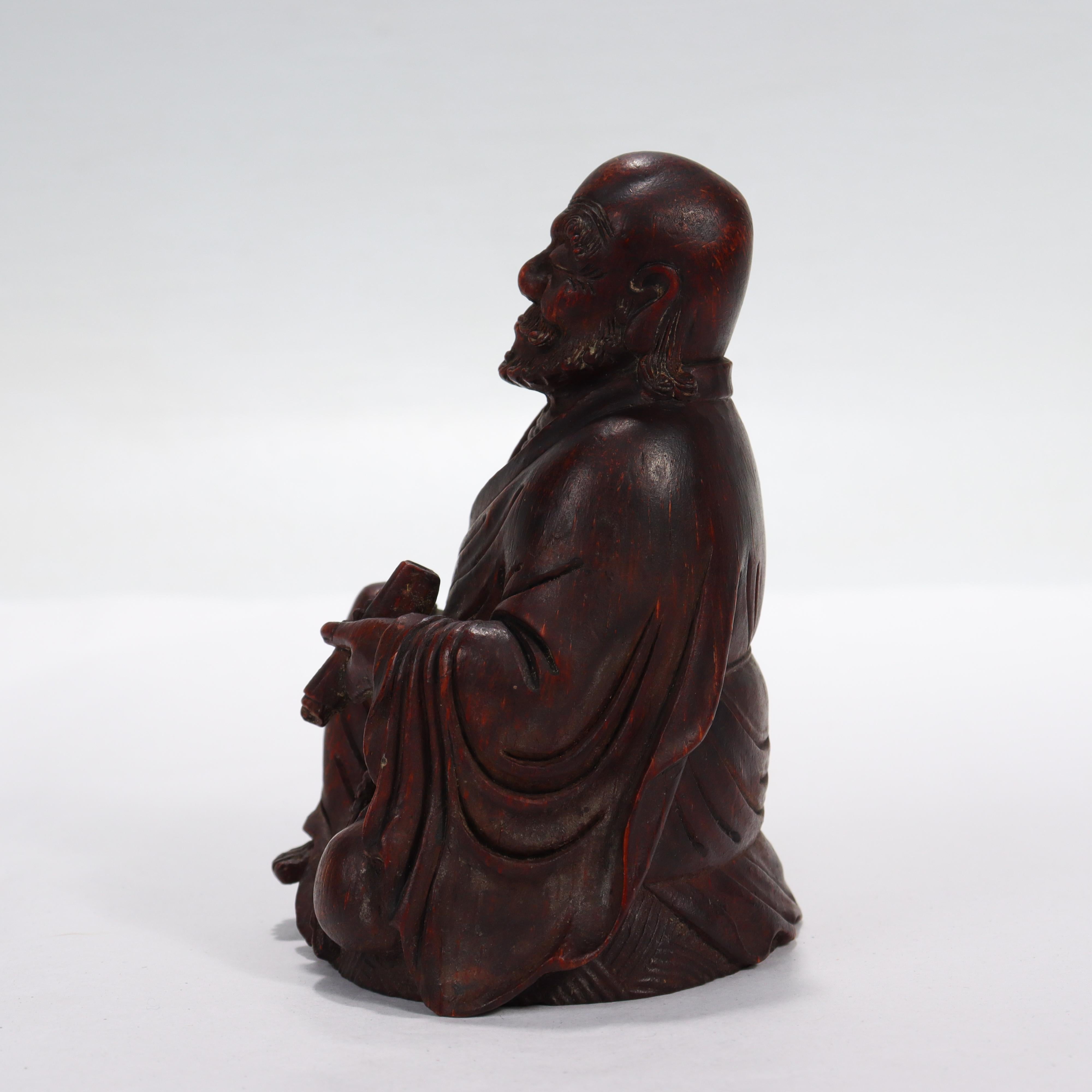 Old or Antique Japanese Wooden Figurine of a Buddhist Monk In Fair Condition For Sale In Philadelphia, PA