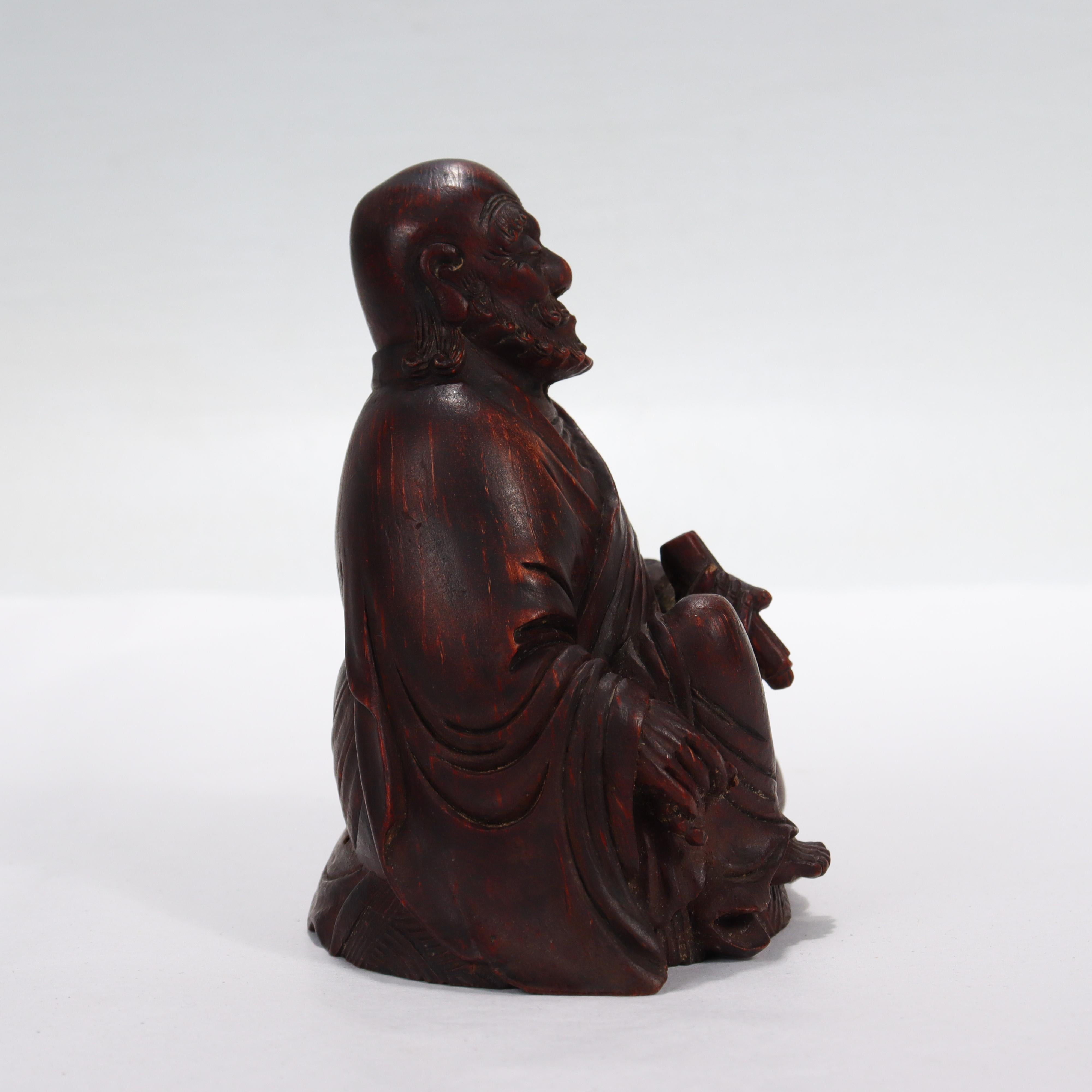 Old or Antique Japanese Wooden Figurine of a Buddhist Monk For Sale 1