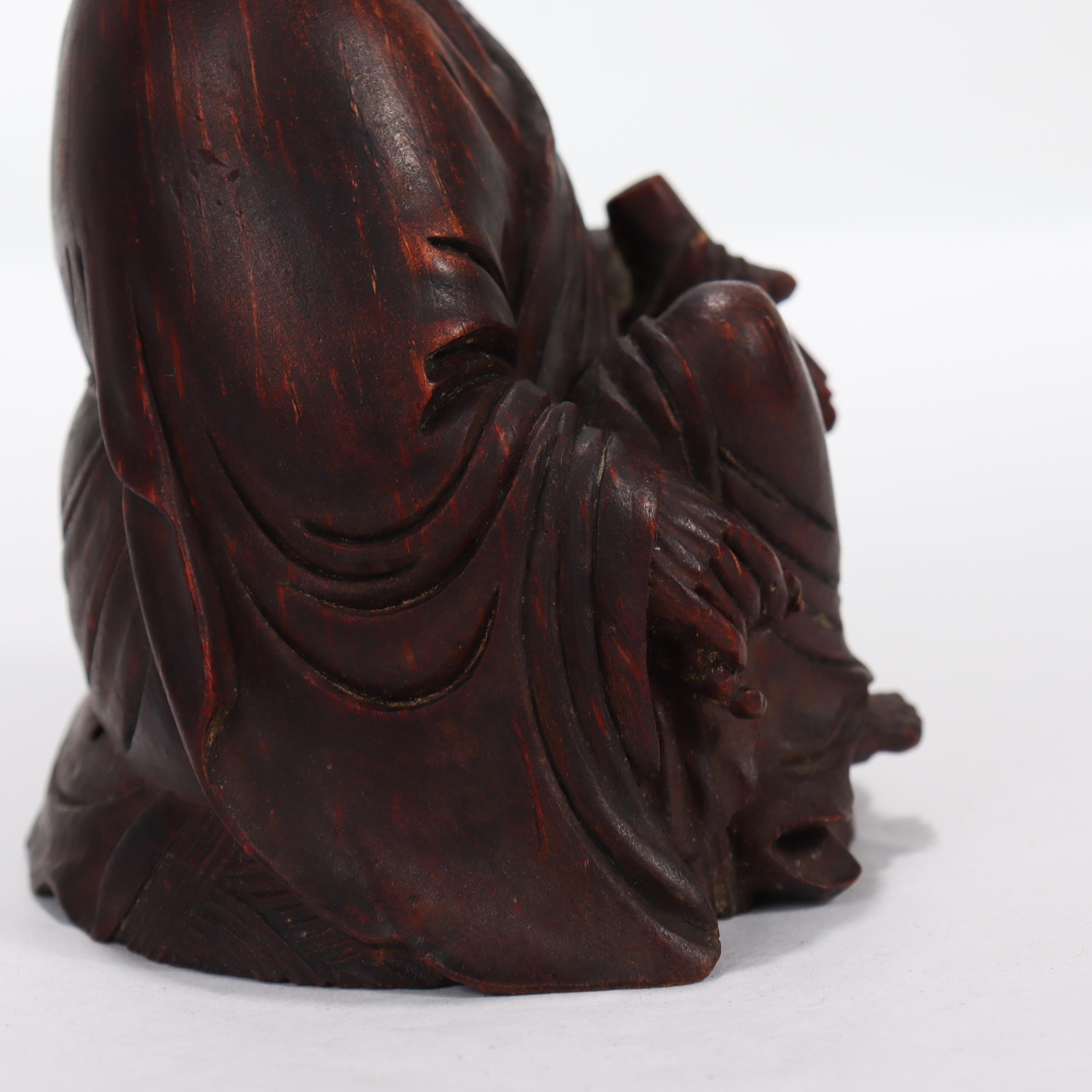 Old or Antique Japanese Wooden Figurine of a Buddhist Monk For Sale 4