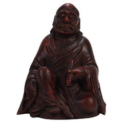 Old or Used Japanese Wooden Figurine of a Buddhist Monk