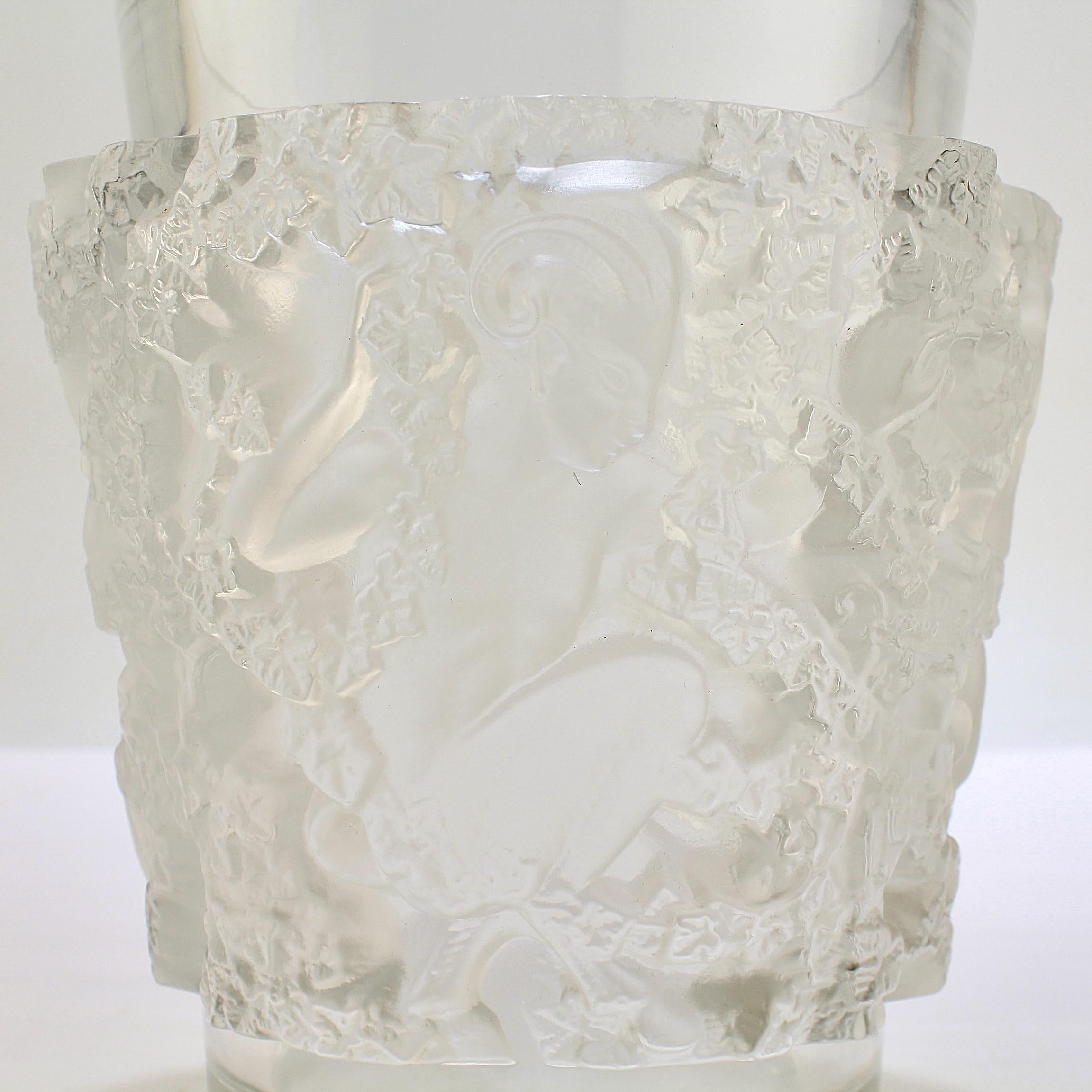 Old or Antique Lalique Frosted French Art Glass Bacchus Vase 9