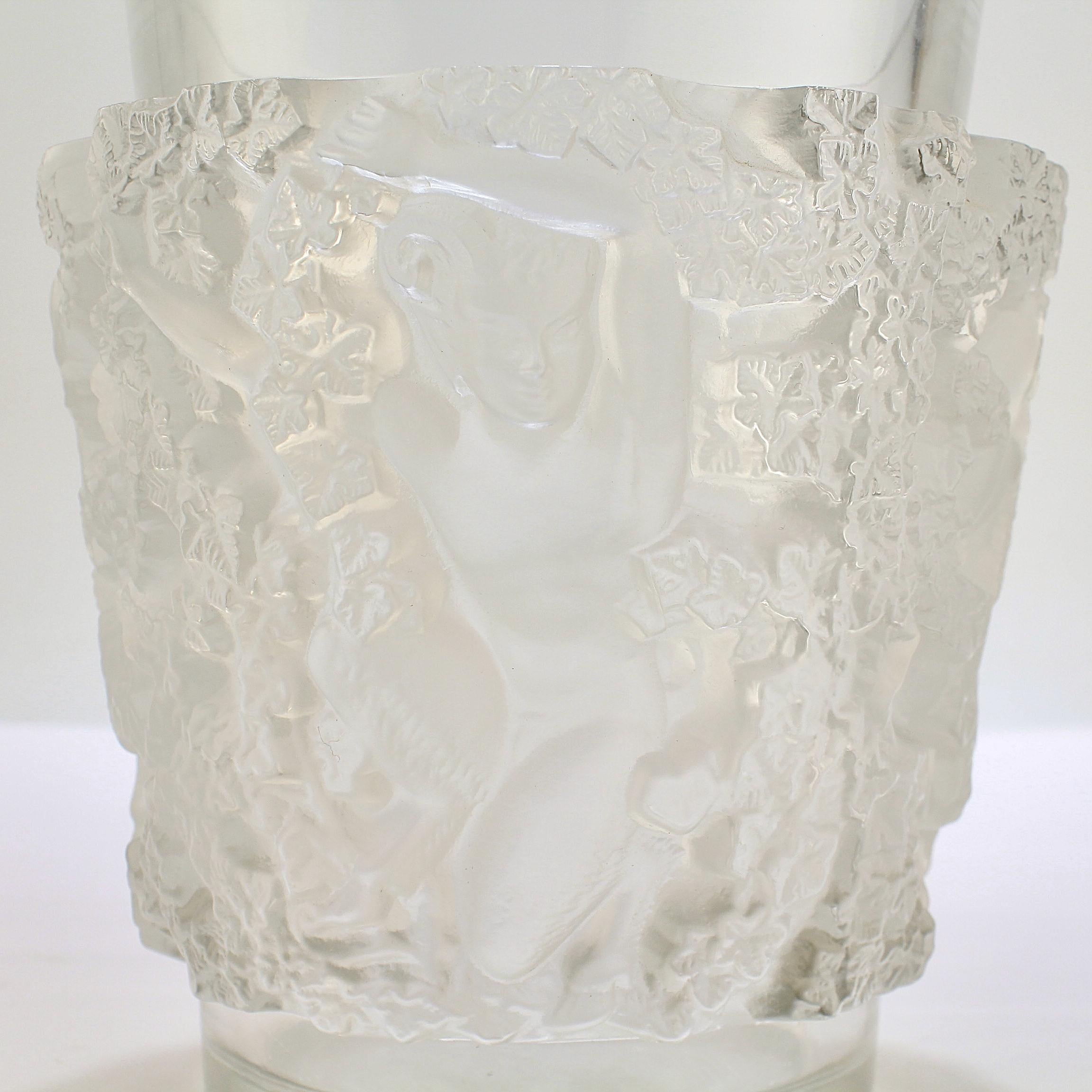 Old or Antique Lalique Frosted French Art Glass Bacchus Vase 10