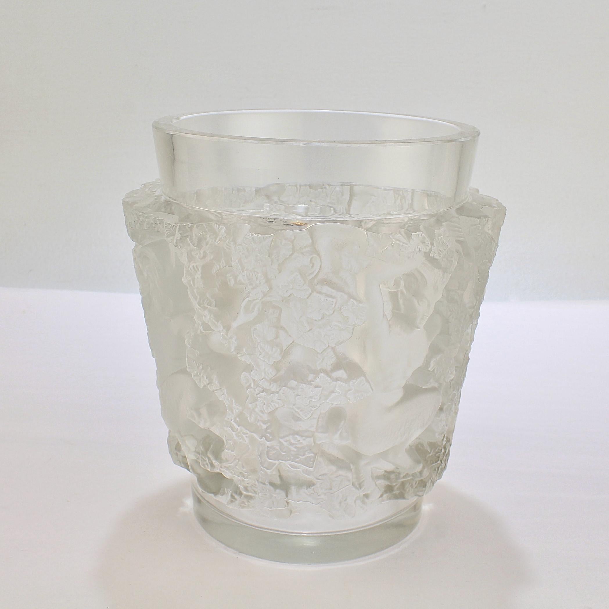 Old or Antique Lalique Frosted French Art Glass Bacchus Vase In Good Condition In Philadelphia, PA