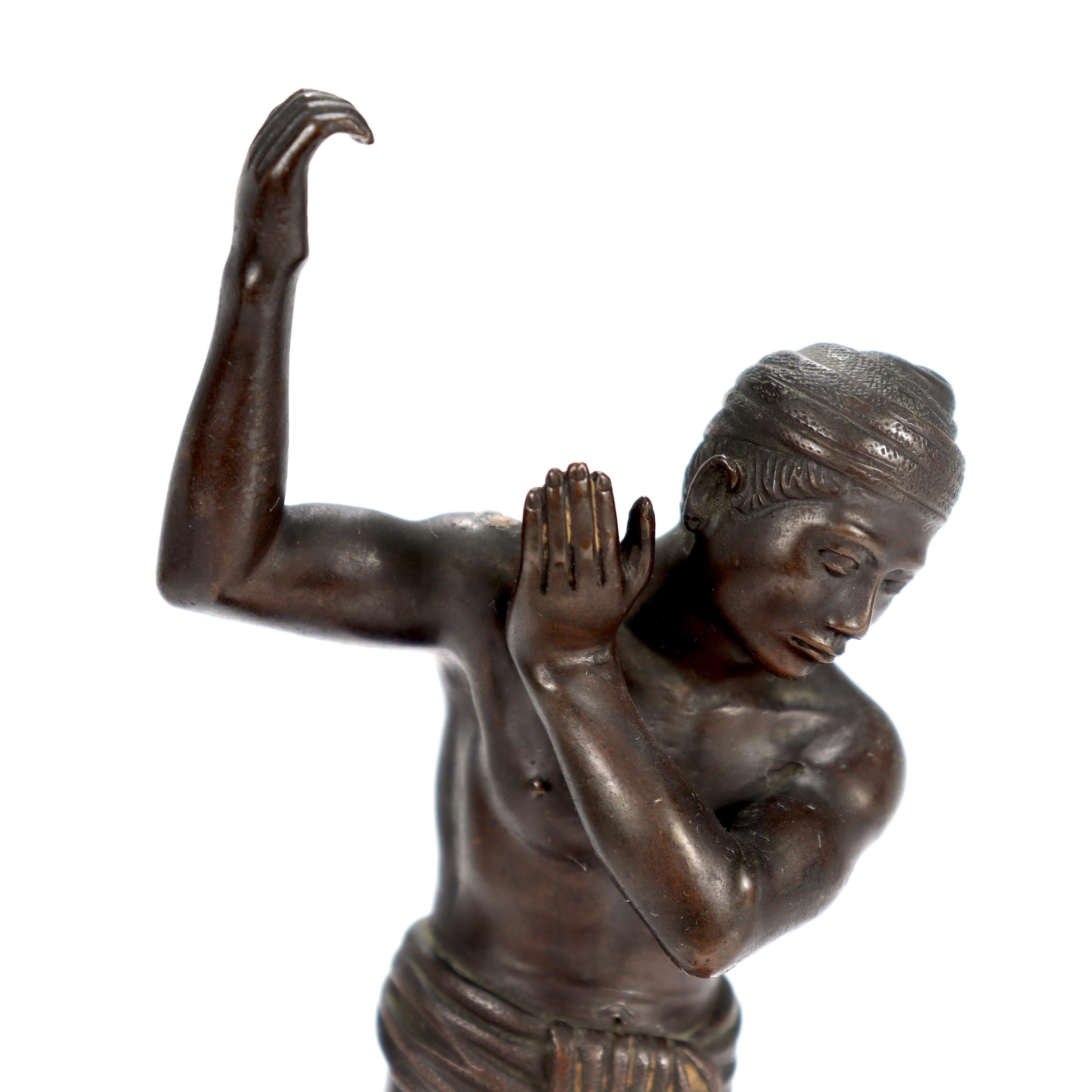 Old or Antique Pegu Burmese Bronze Statue of Man Carrying Basket on Shoulder 3