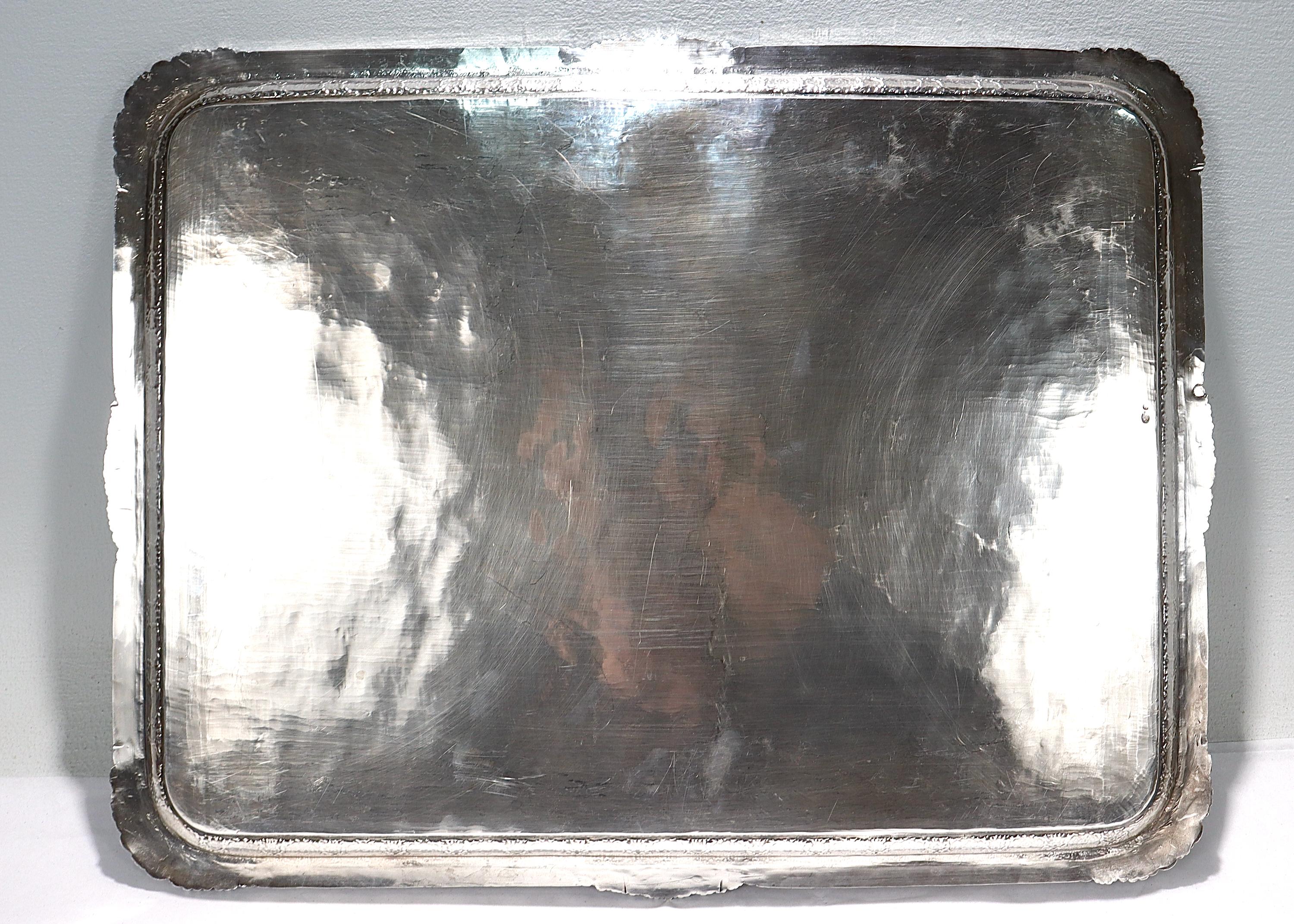 Old or Antique Signed Islamic Ottoman or Persian Incised Silver Serving Tray For Sale 2
