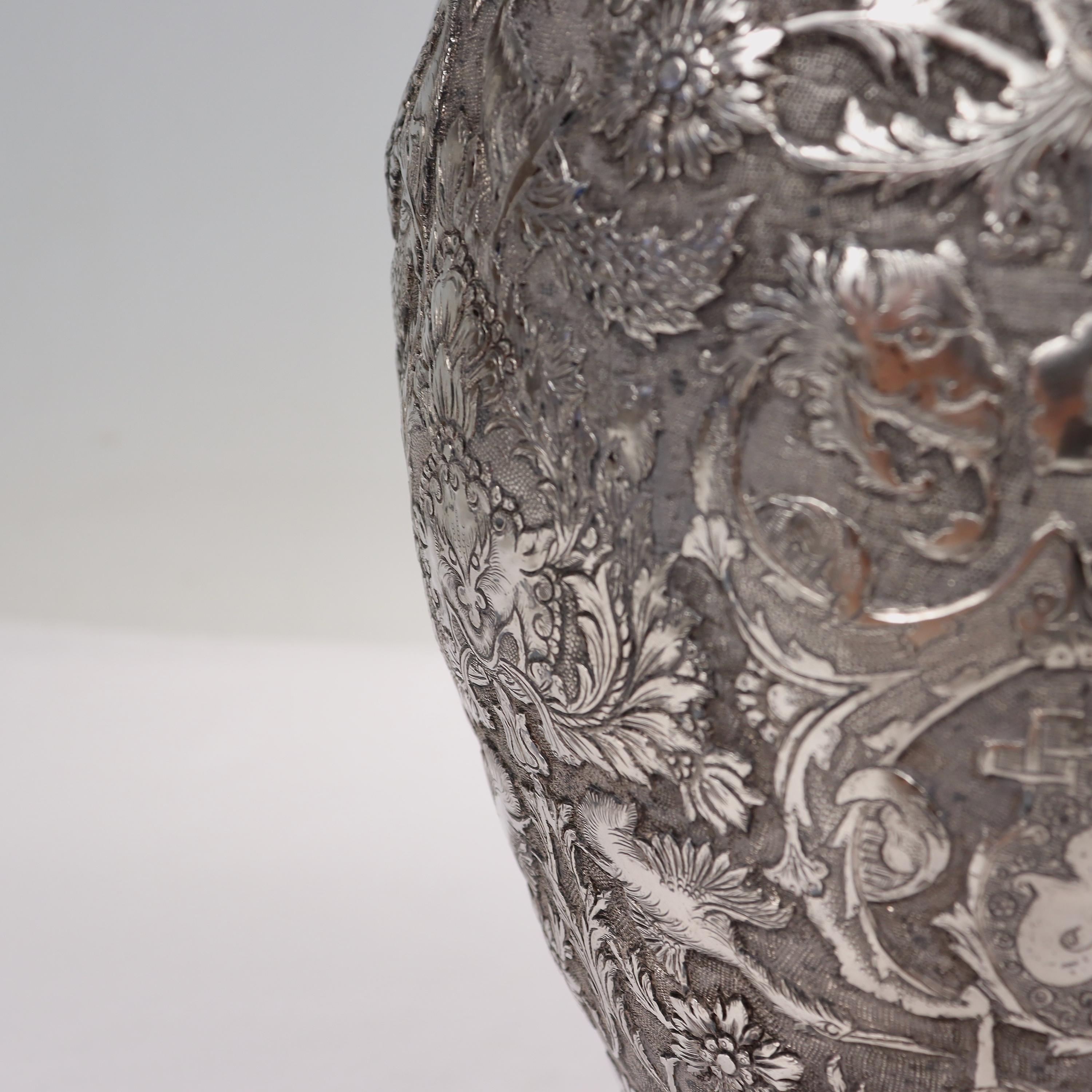 Old or Antique Signed Islamic Ottoman or Persian Repousse Silver Vase For Sale 8