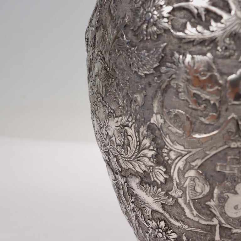 Old or Antique Signed Islamic Ottoman or Persian Repousse Silver Vase ...