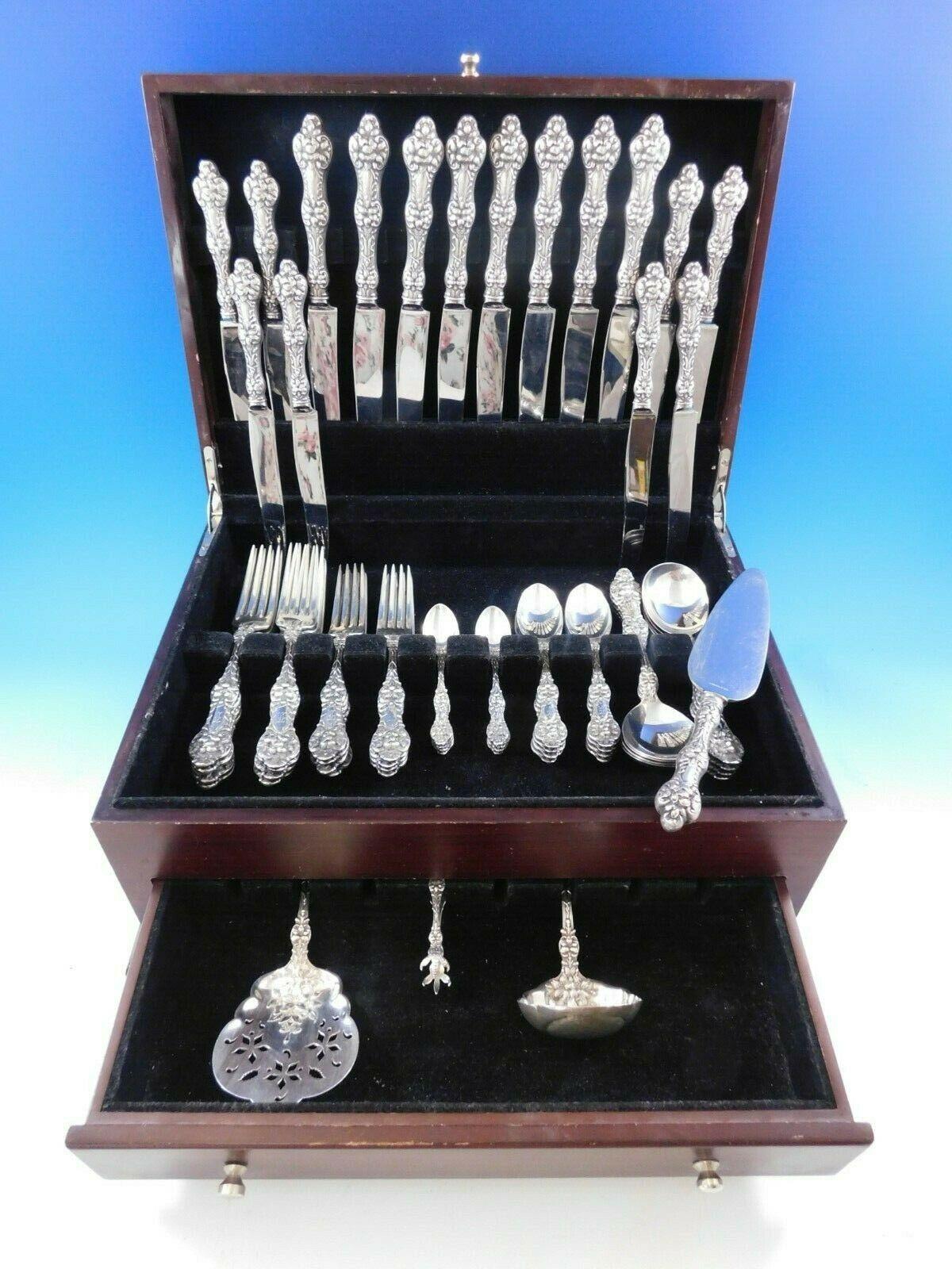 Dinner size old orange blossom by Alvin floral sterling silver Flatware set - 60 pieces. This set includes:

8 dinner size knives, 9 5/8