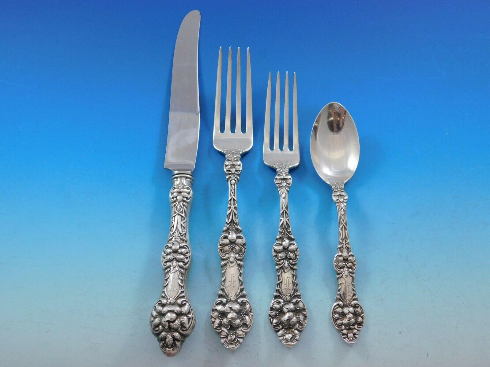 Old Orange Blossom by Alvin Sterling Silver Flatware Service 60 Pcs Set Dinner In Excellent Condition In Big Bend, WI