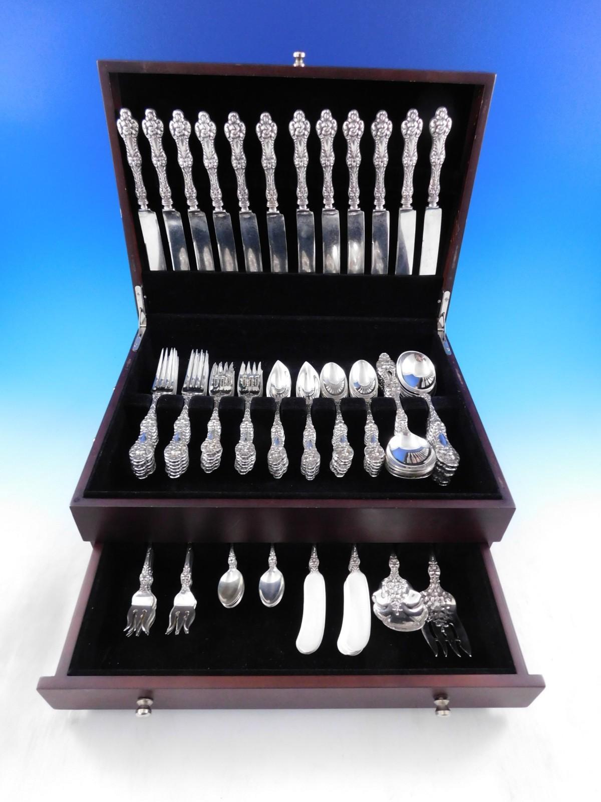 Set di posate in argento Sterling Old Orange Blossom by Alvin 12 Servizio 110 pz Pranzo in vendita 3