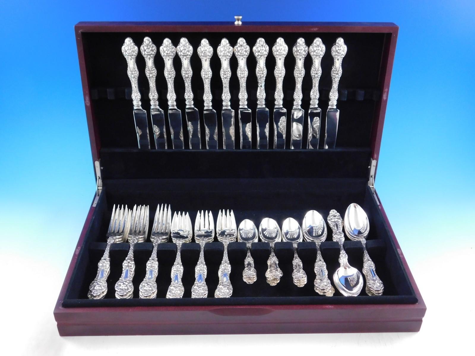 Argento 925 Set di posate in argento Sterling Old Orange Blossom by Gorham Servizio da 60 pezzi per la cena in vendita