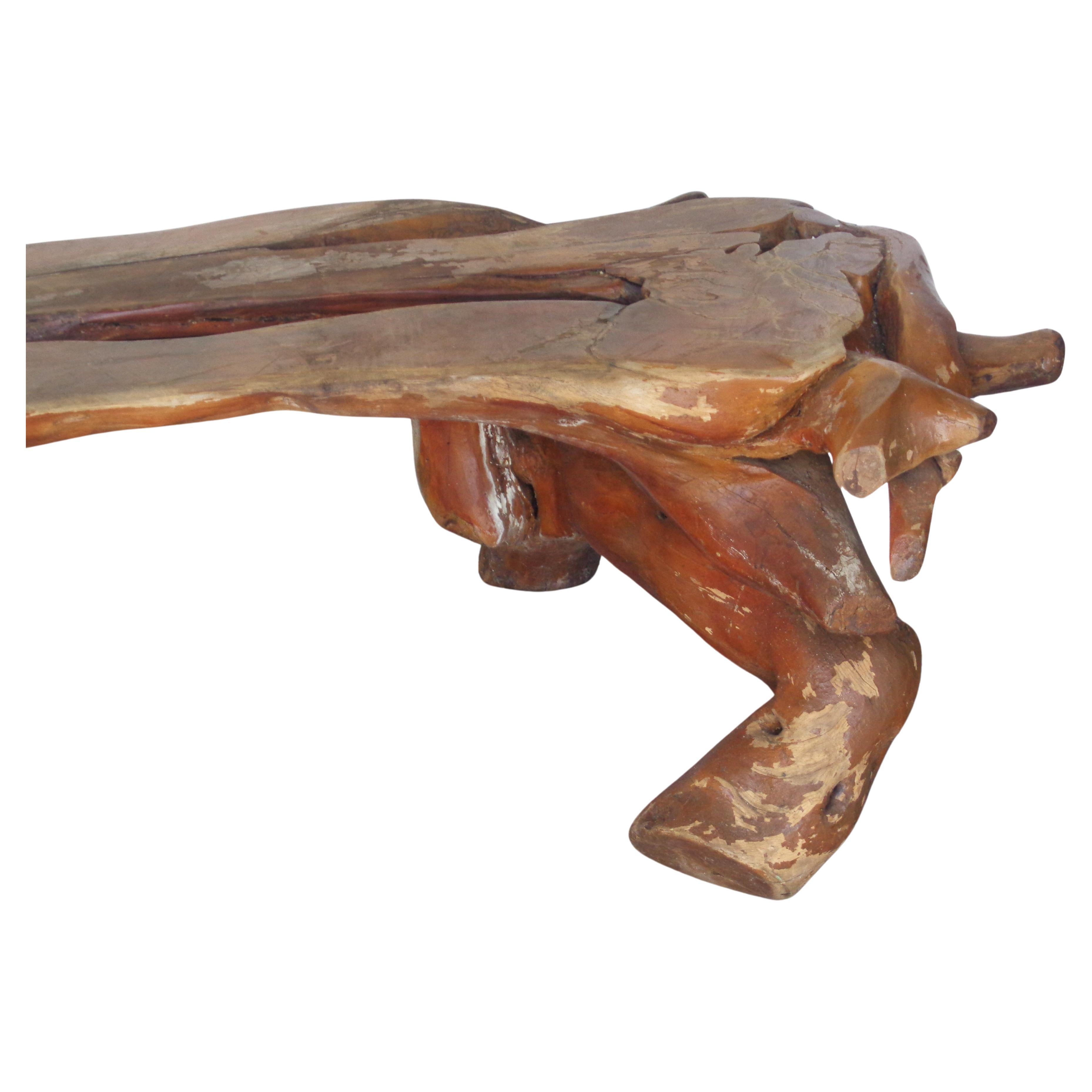 Organic Modern Natural Live Edge Burl Root Long Low Table Bench, Circa 1970