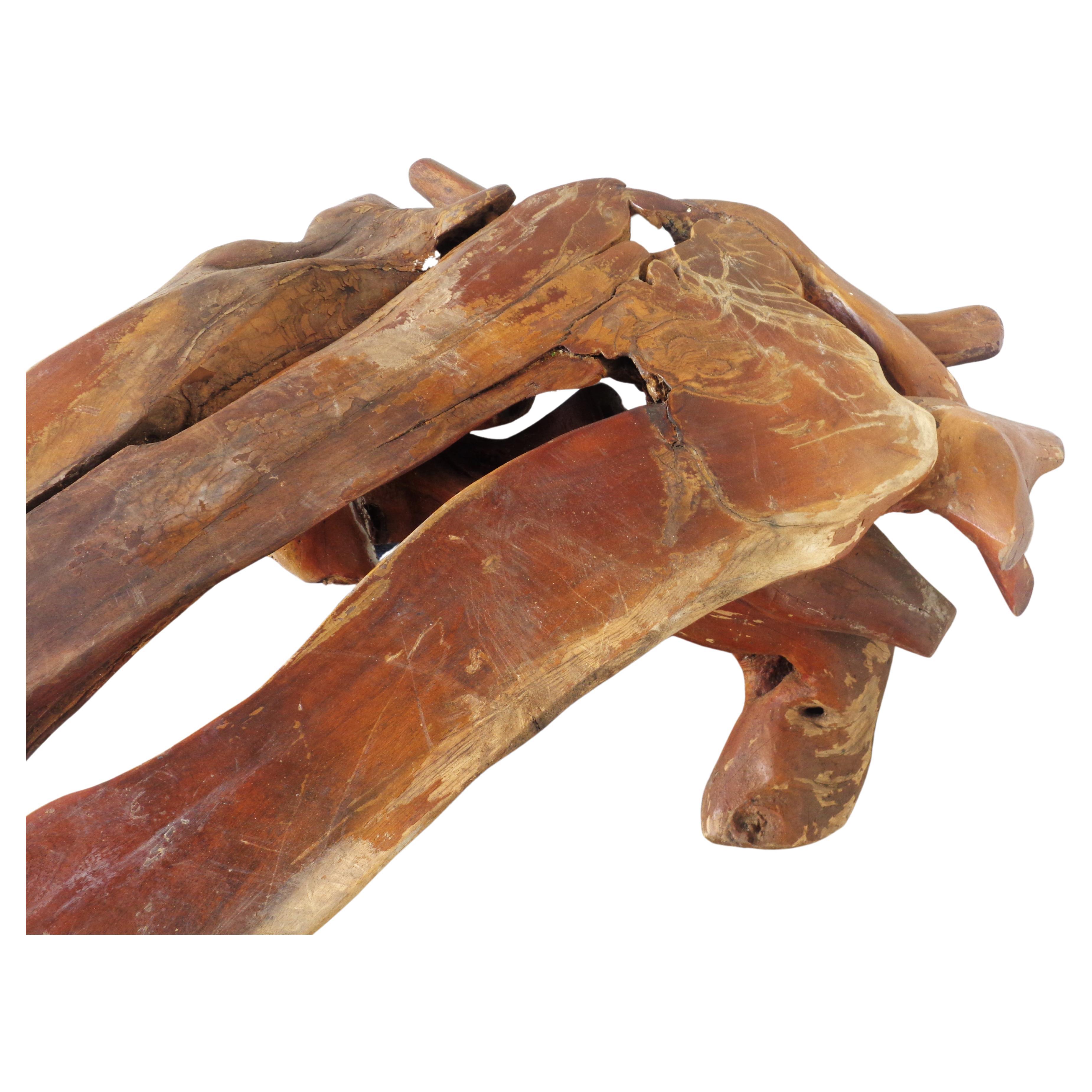 Hand-Crafted Natural Live Edge Burl Root Long Low Table Bench, Circa 1970