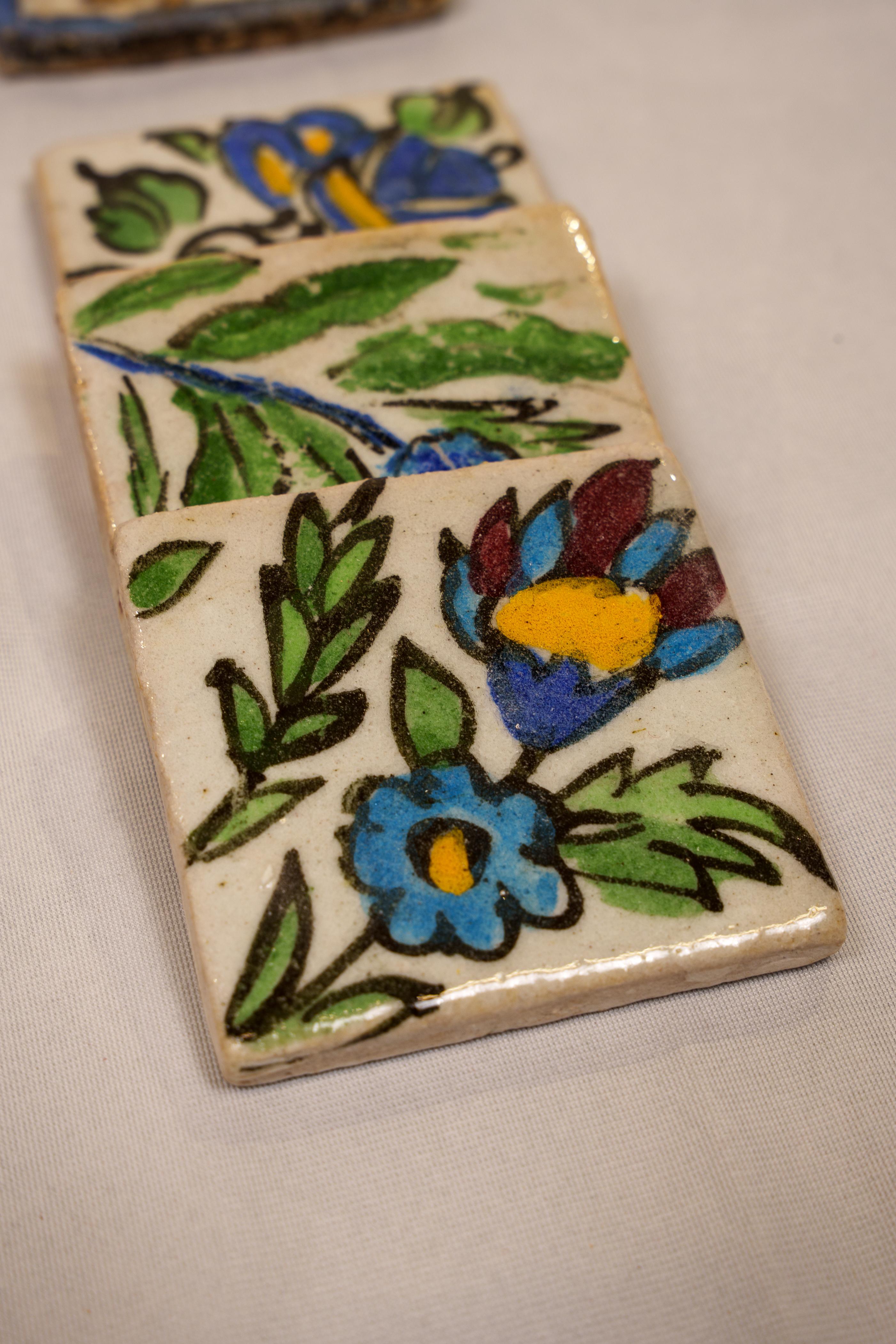 Hand-Painted Old Oriental Ceramic Pottery Tiles For Sale