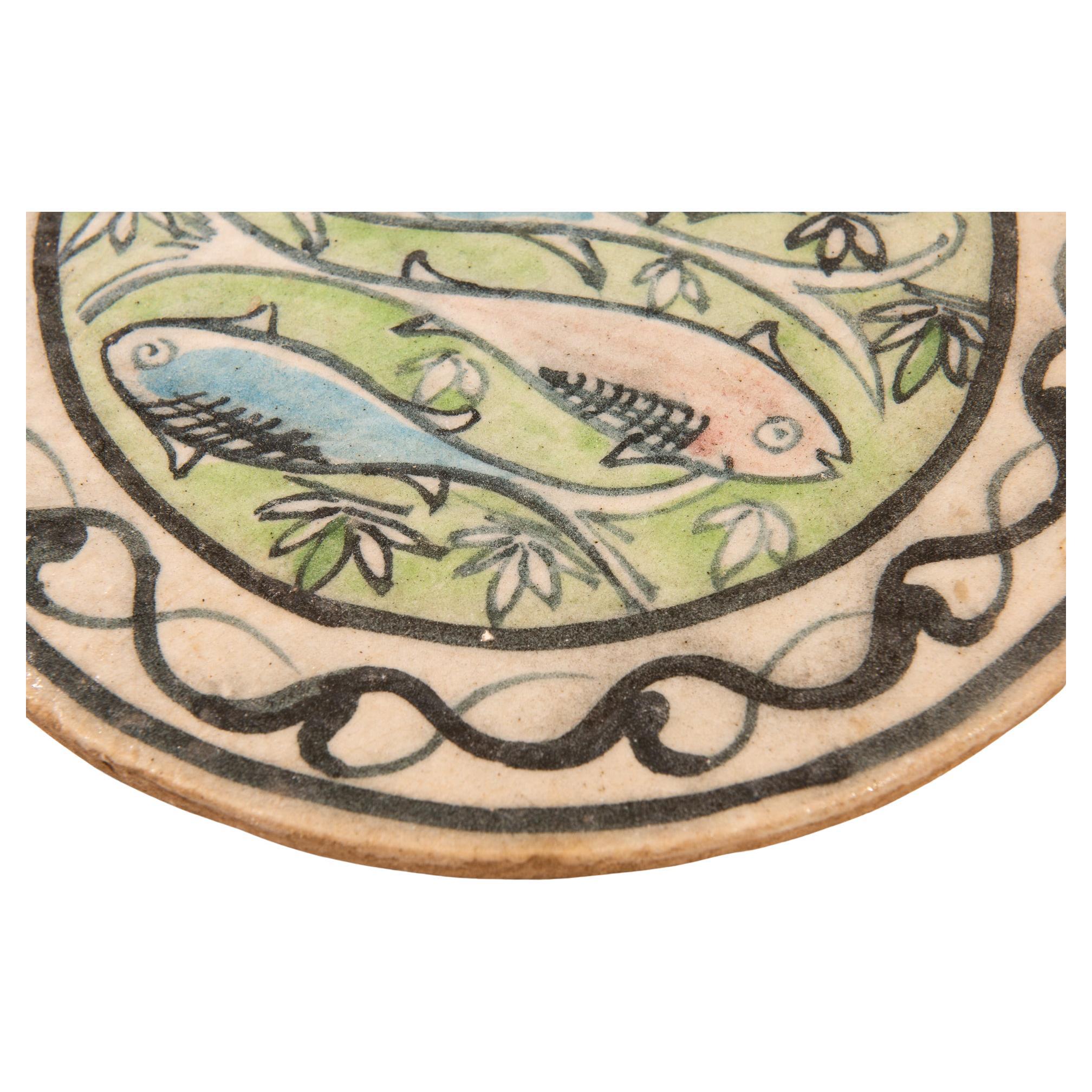 Antiguo azulejo de cerámica oriental pintado a mano con peces en Excelente estado para la venta en Alessandria, Piemonte