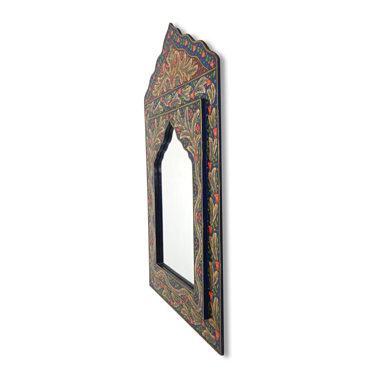 Asian Old Oriental Hand Painted Wooden Mirror from the Orient For Sale