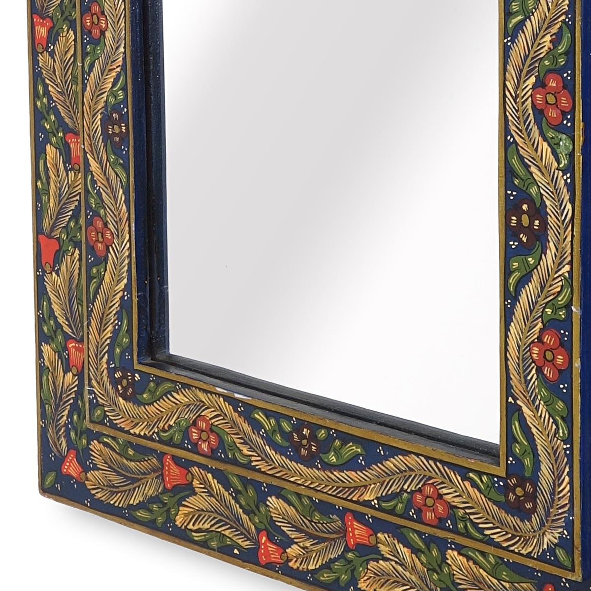 Old Oriental Hand Painted Wooden Mirror from the Orient For Sale 1