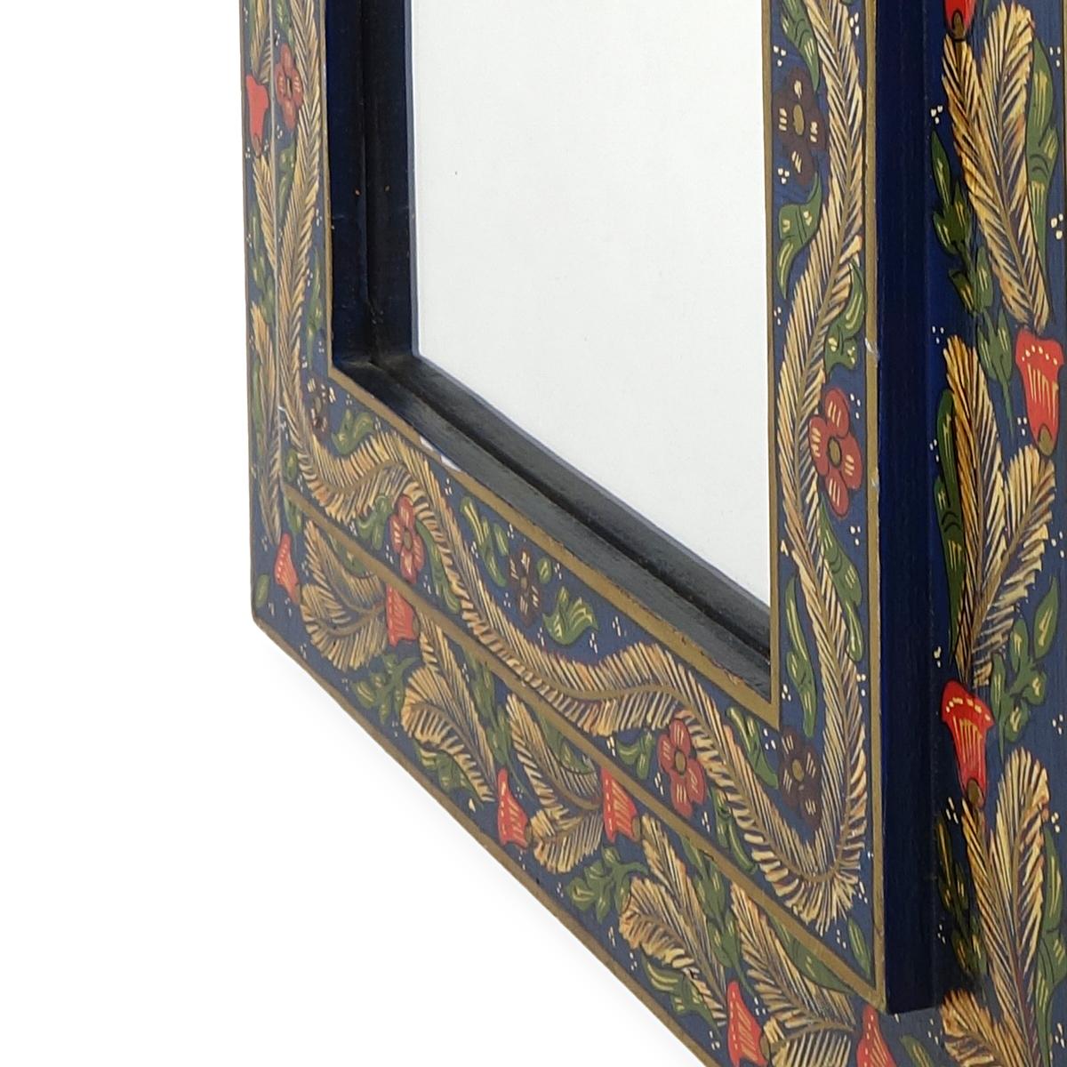Old Oriental Hand Painted Wooden Mirror from the Orient For Sale 2