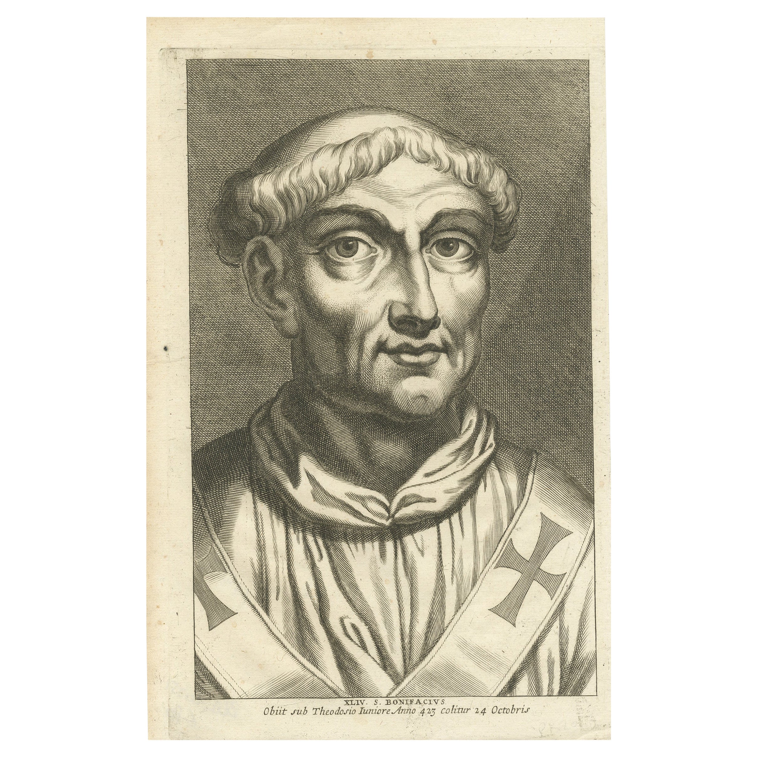Ancien portrait original gravé et ancien du pape Bonifacius / Boniface, 1678