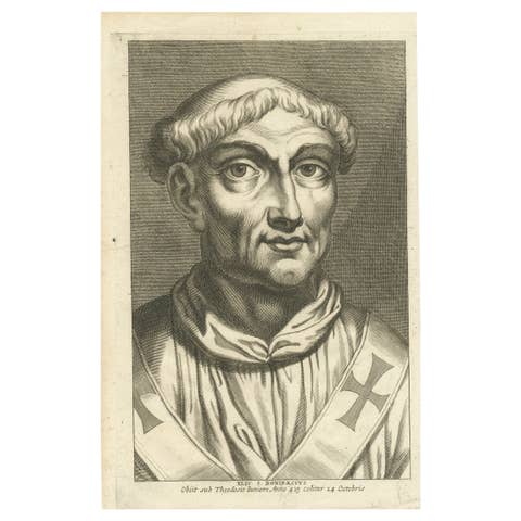 Old Original Antique Engraved Portrait of Pope Bonifacius / Boniface, 1678