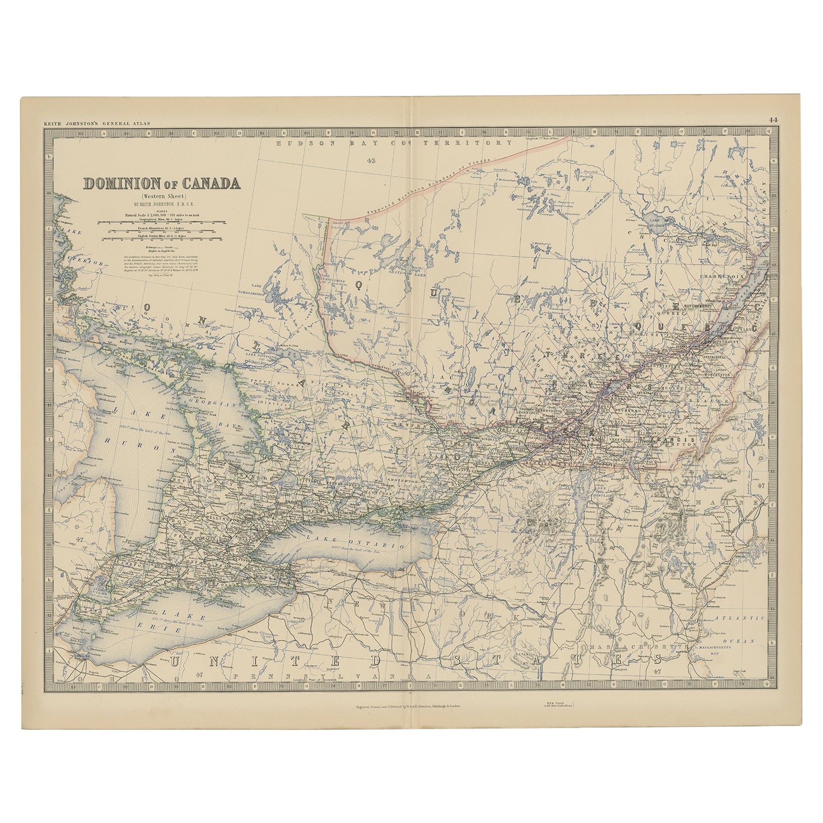 Carte ancienne originale de l'ouest du Canada, 1882