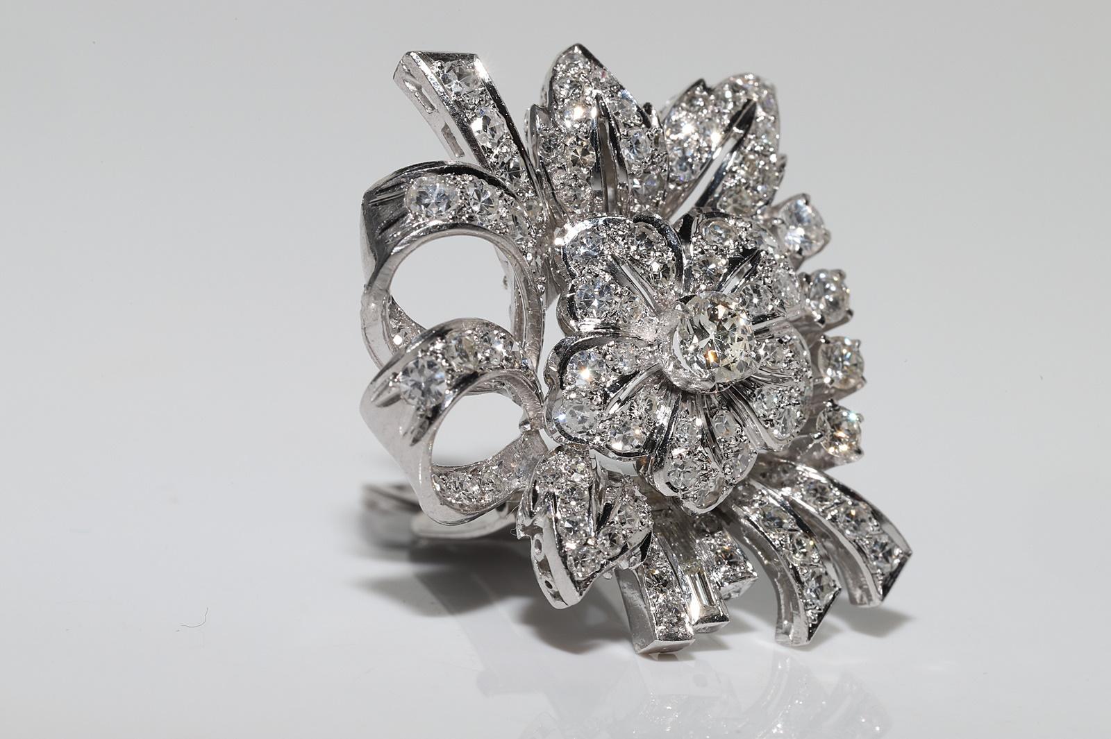Women's Old Original Circa 1950s Platinum  Natural Diamond Flowers Earring For Sale