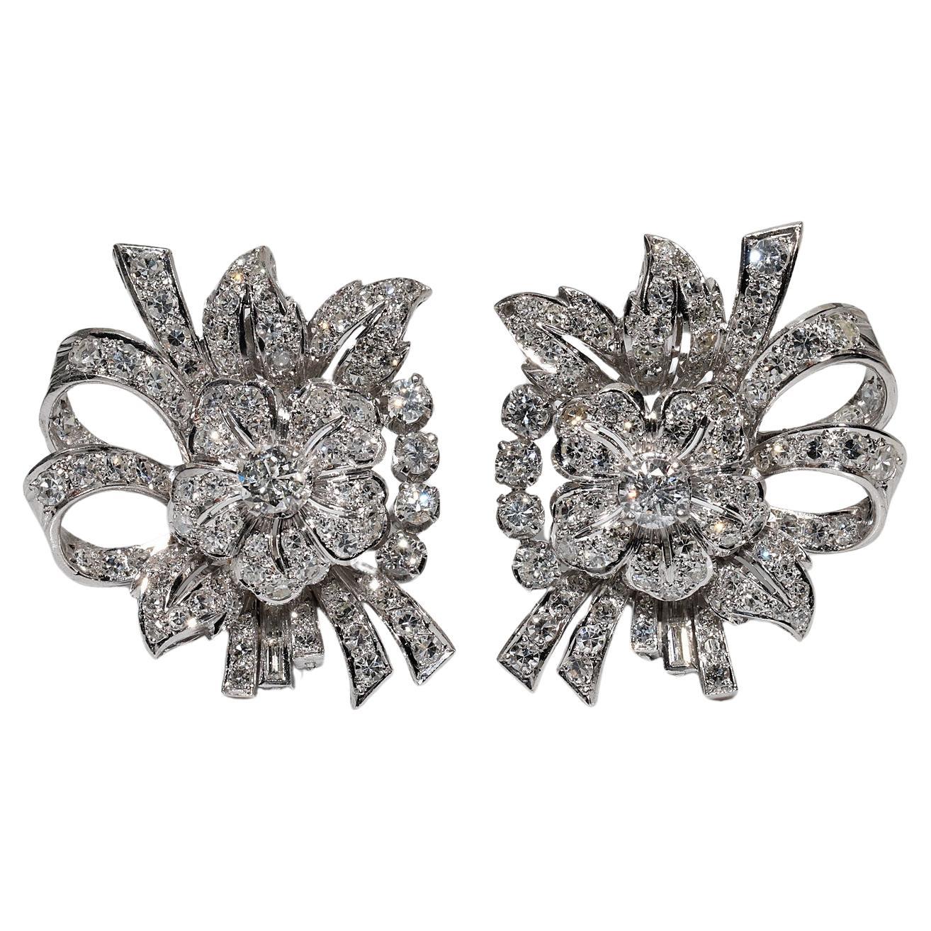 Old Original Circa 1950s Platinum  Boucles d'oreilles fleurs diamant naturel