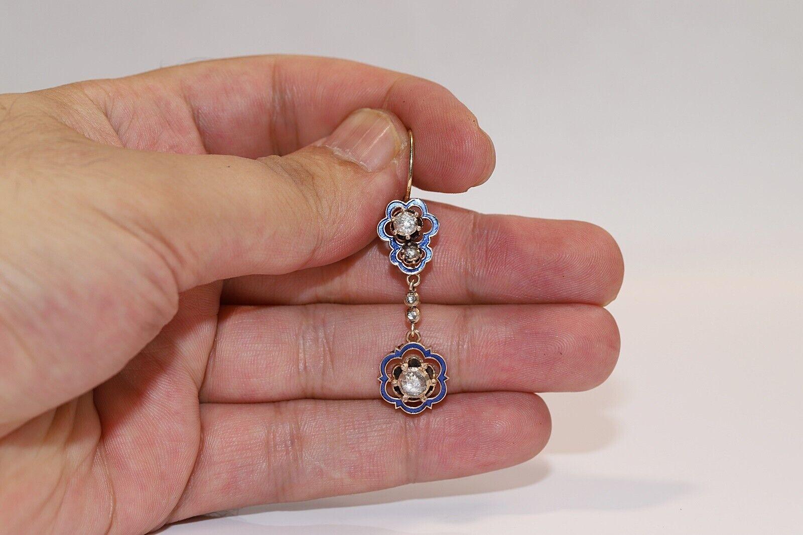 Boucles d'oreilles d'origine des années 1960, en or 8 carats, émail et diamants naturels taille rose en vente 5