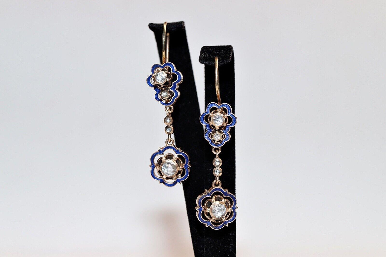Rétro Boucles d'oreilles d'origine des années 1960, en or 8 carats, émail et diamants naturels taille rose en vente