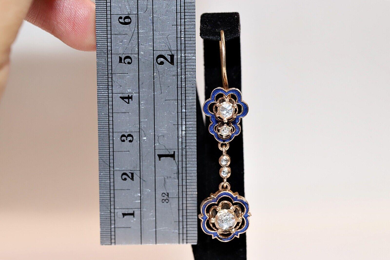 Taille rose Boucles d'oreilles d'origine des années 1960, en or 8 carats, émail et diamants naturels taille rose en vente