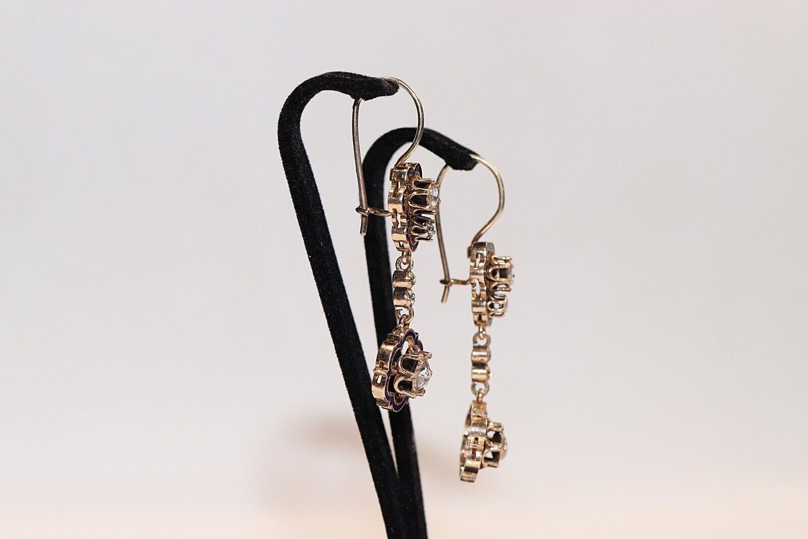 Boucles d'oreilles d'origine des années 1960, en or 8 carats, émail et diamants naturels taille rose Pour femmes en vente