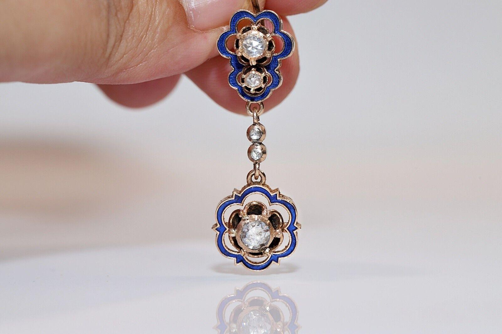 Boucles d'oreilles d'origine des années 1960, en or 8 carats, émail et diamants naturels taille rose en vente 1