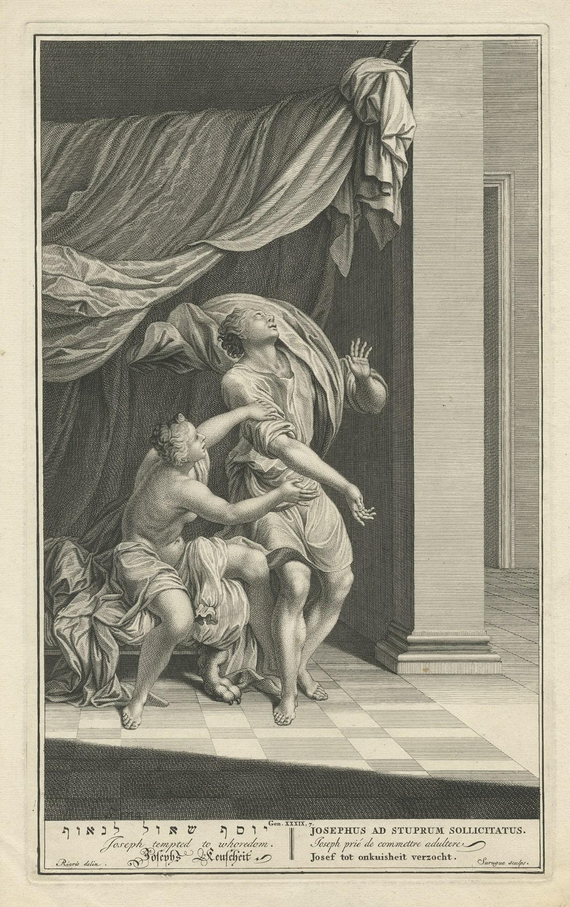 Old Original-Gravur von Joseph Tempted to Whoredom, 1728 (Papier) im Angebot