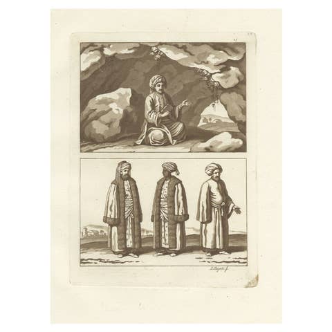 Old Original Engraving Showing an Arabian Men and a Muslim Imam, 1827