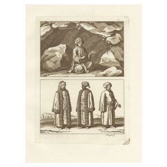 Gravure originale ancienne représentant un homme arabe et un imam musulman, 1827