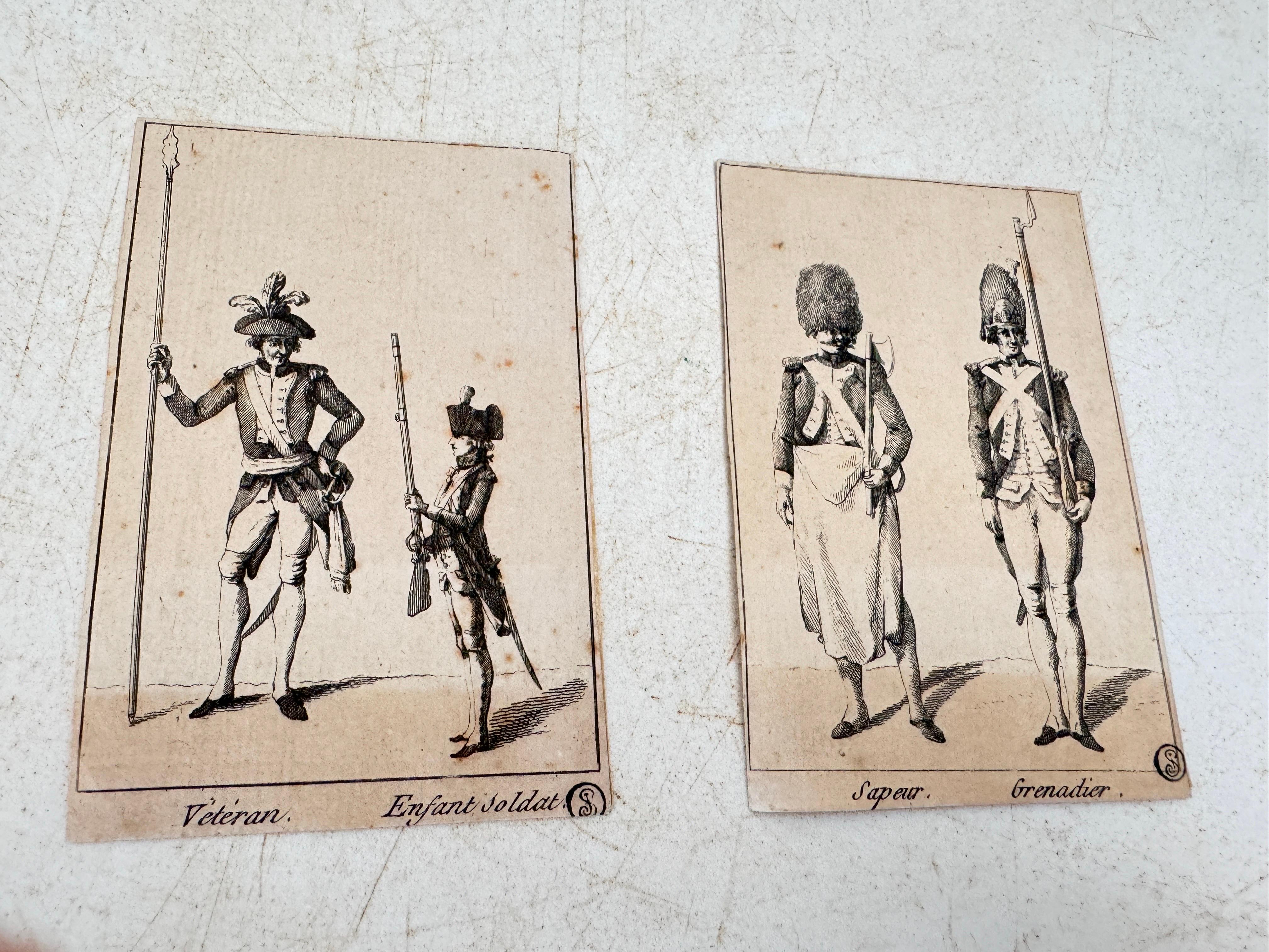 Paper Old Original Engraving  with soldiers characters  France 19th  For Sale