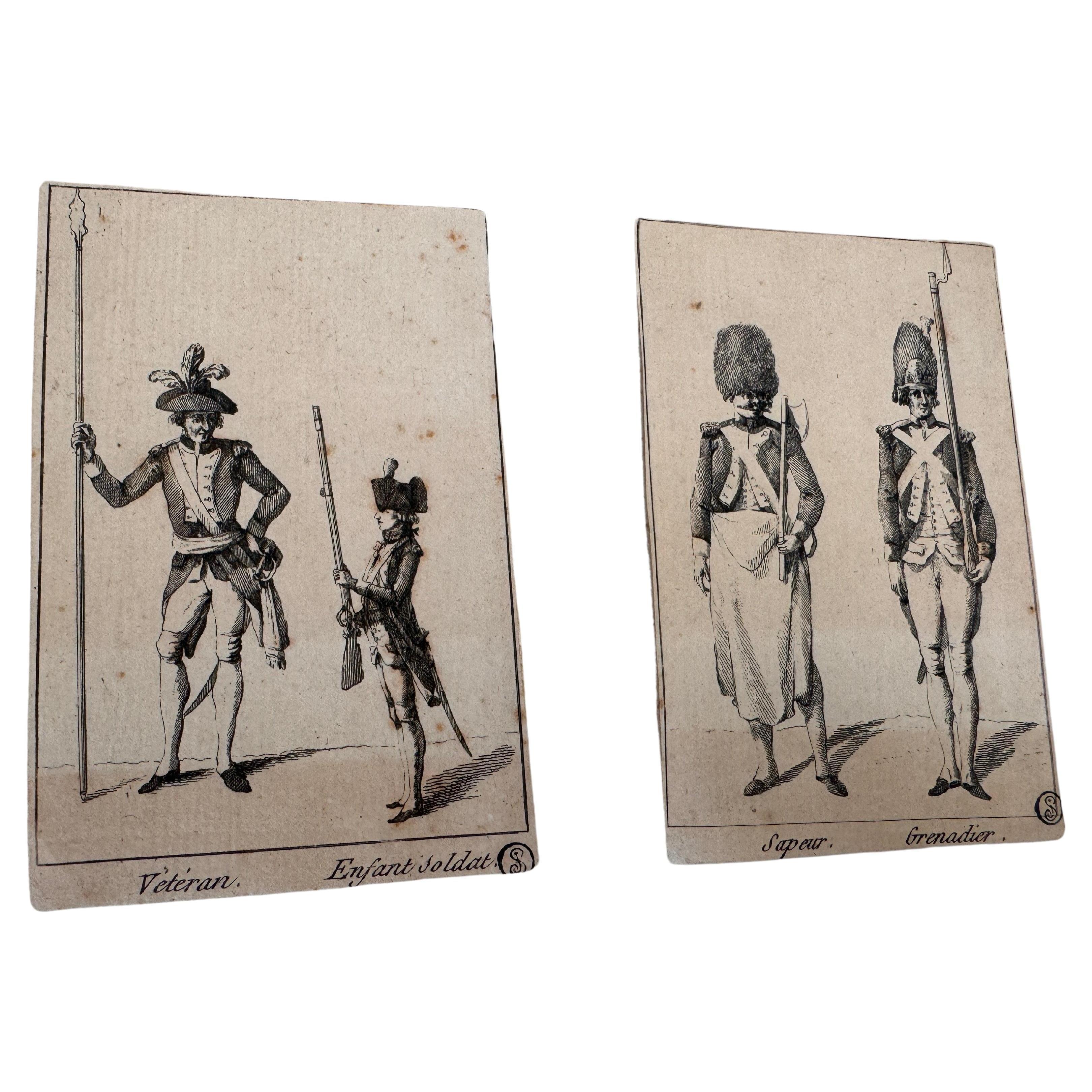 Ancienne gravure originale  avec des personnages de soldats  France 19ème 