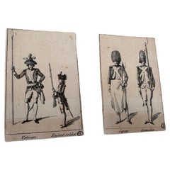 Ancienne gravure originale  avec des personnages de soldats  France 19ème 